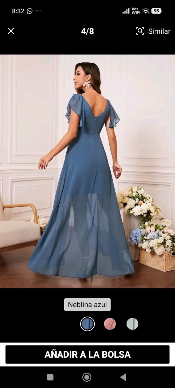 Vestido de fiesta azul neblina con mangas de vuelo - 1