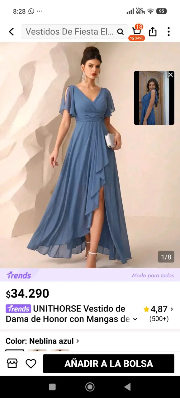 Vestido de fiesta azul neblina con mangas de vuelo - 3
