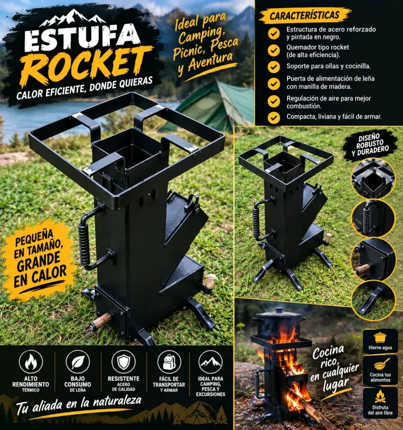 Estufa Rocket para Camping y Aventura