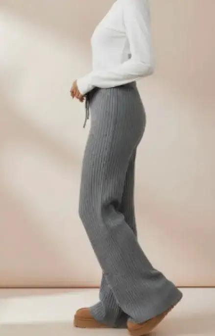 Pantalones de punto gris para mujer - 2