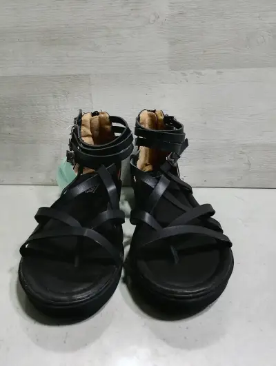 Sandalias negras de cuero con hebillas Unicool - miniatura 1