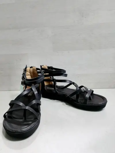 Sandalias negras de cuero con hebillas Unicool - miniatura 3