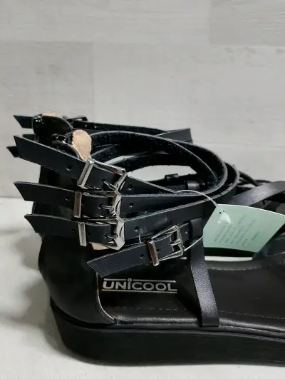 Sandalias negras de cuero con hebillas Unicool - miniatura 4