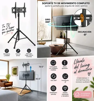 Soporte de TV con movimiento completo y ajuste de altura - miniatura 2