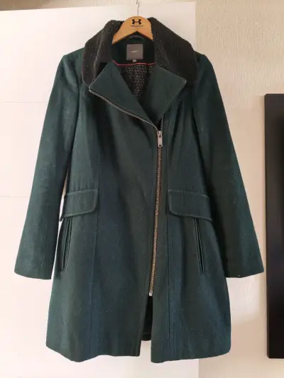 Abrigo verde oscuro con cuello de lana Next - miniatura 1