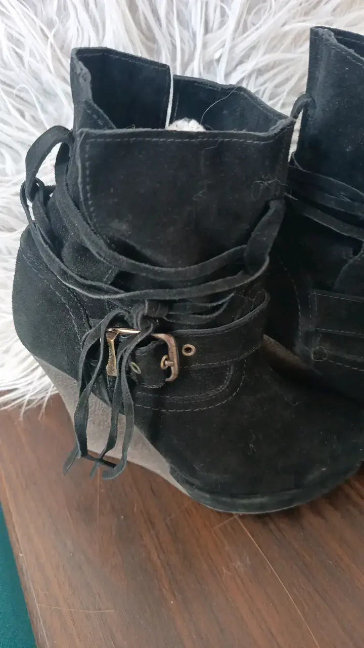 Botines de cuña negros con cordones - 2