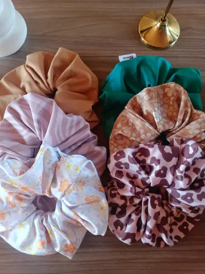 Set de 6 maxi escrunchies estampados variados - miniatura 1
