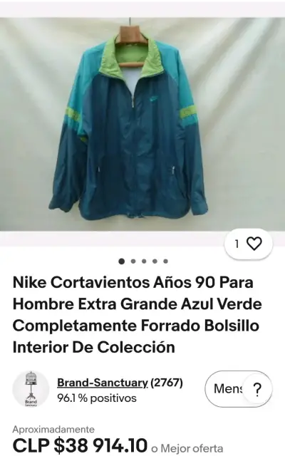Cortavientos Nike vintage azul y verde para hombre - miniatura 3