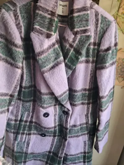 Abrigo de lana a cuadros para mujer - miniatura 4