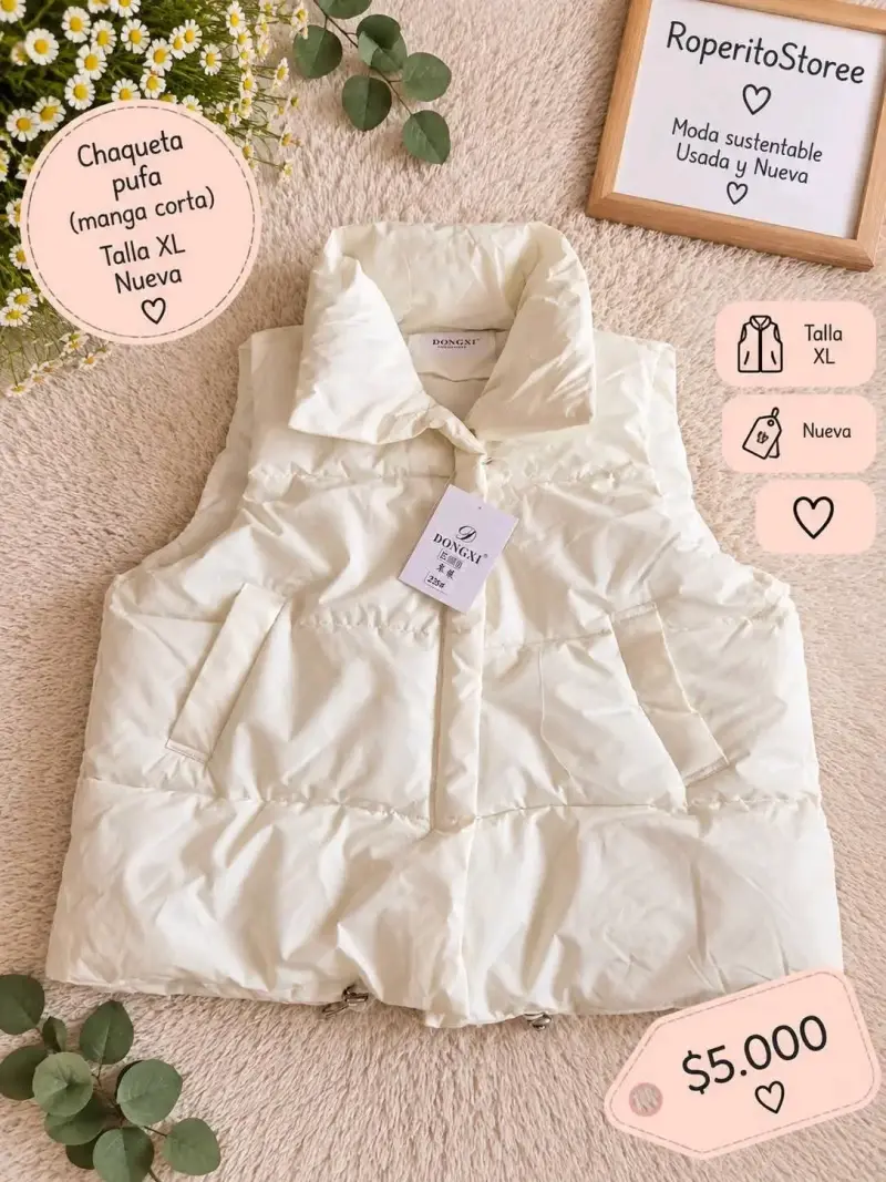 Chaqueta puffer blanca sin mangas talla XL