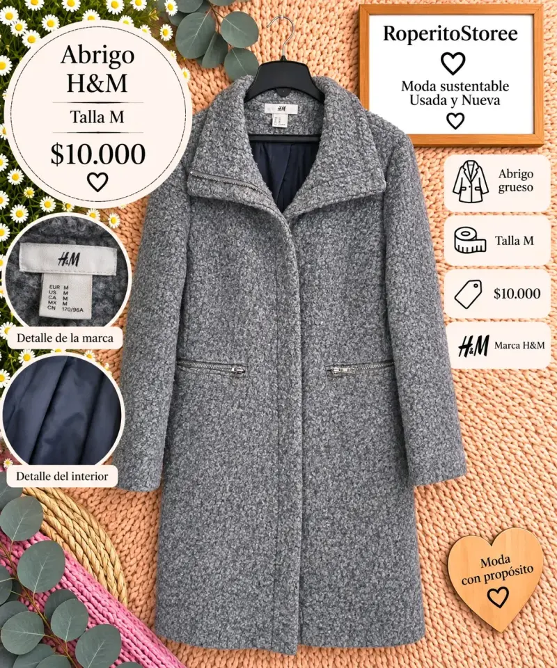 Abrigo grueso H&M gris talla M