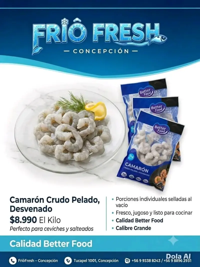 Camarón Crudo Pelado Desvenado 1kg Frío Fresh