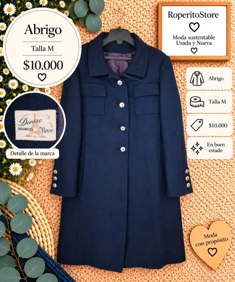 Abrigo azul marino Denise Pierre talla M