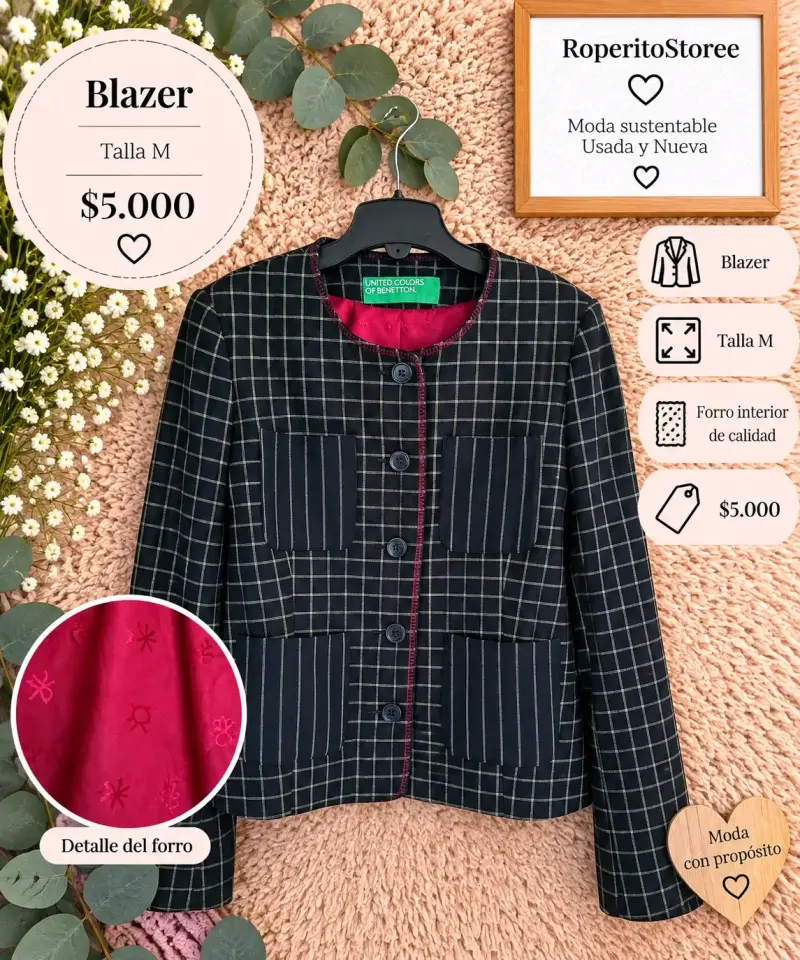 Blazer de Cuadros United Colors of Benetton Talla M
