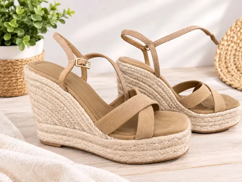 Sandalias de cuña beige con plataforma de yute