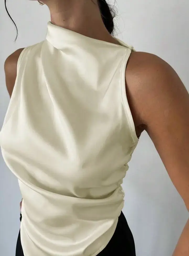 Blusa sin mangas color crema elegante - 2