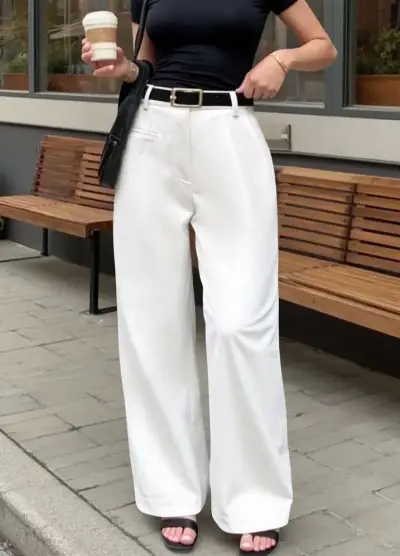 Pantalones formales anchos blancos para mujer - miniatura 1