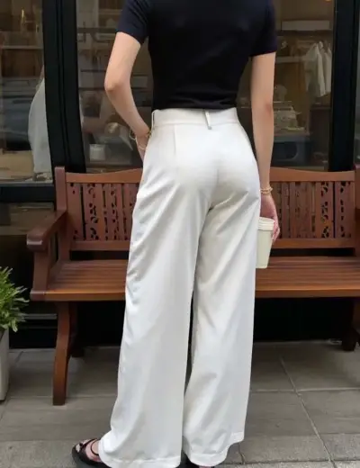 Pantalones formales anchos blancos para mujer - miniatura 2