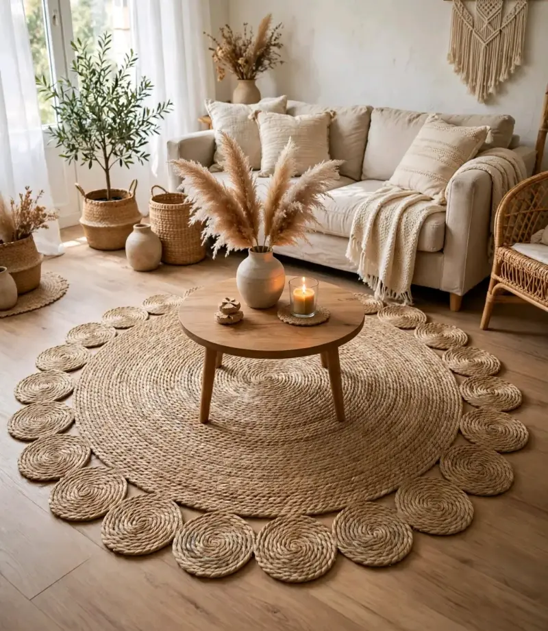 Alfombra redonda de yute natural decorativa - 2