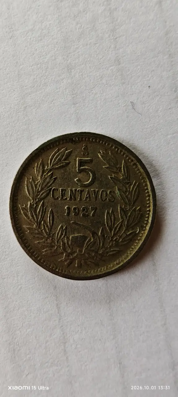 Moneda antigua de 5 centavos de Chile 1927 - 2