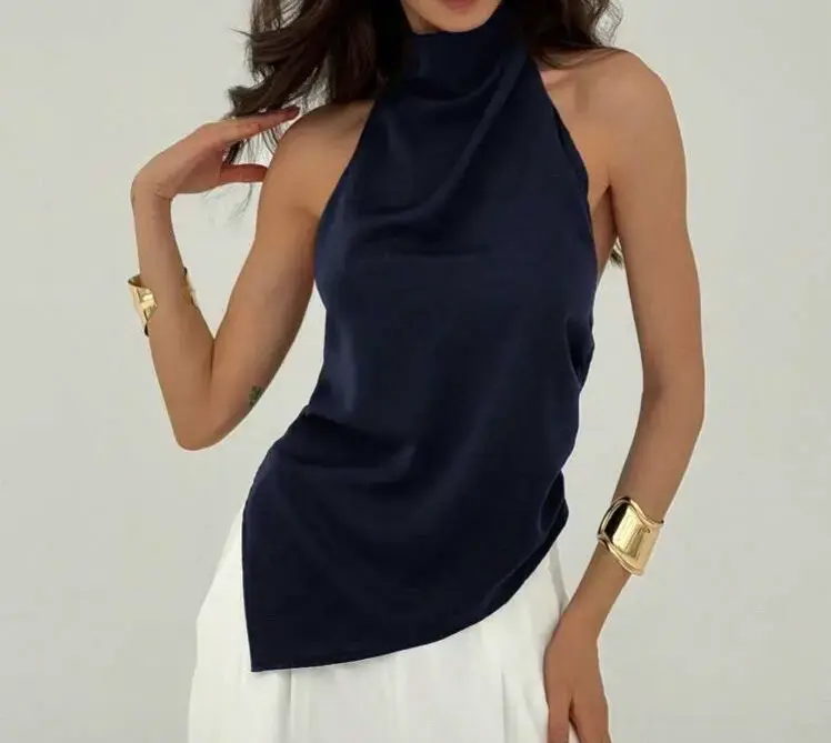 Blusa sin mangas azul marino elegante - 3