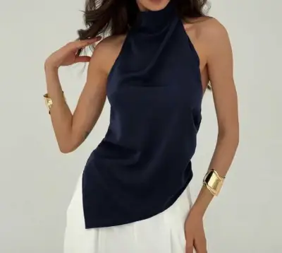 Blusa sin mangas azul marino elegante - miniatura 3