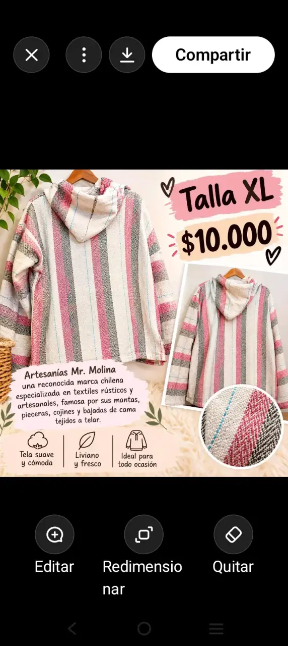 Poncho artesanal rayado talla XL - 1