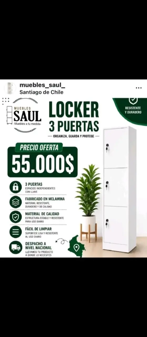 Locker de melamina 3 puertas con llave - 1