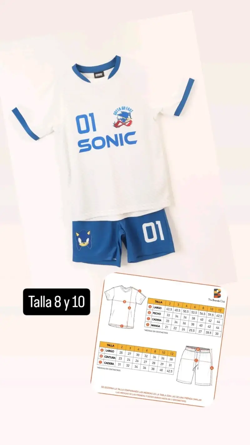 Conjunto deportivo infantil Sonic talla 8 y 10