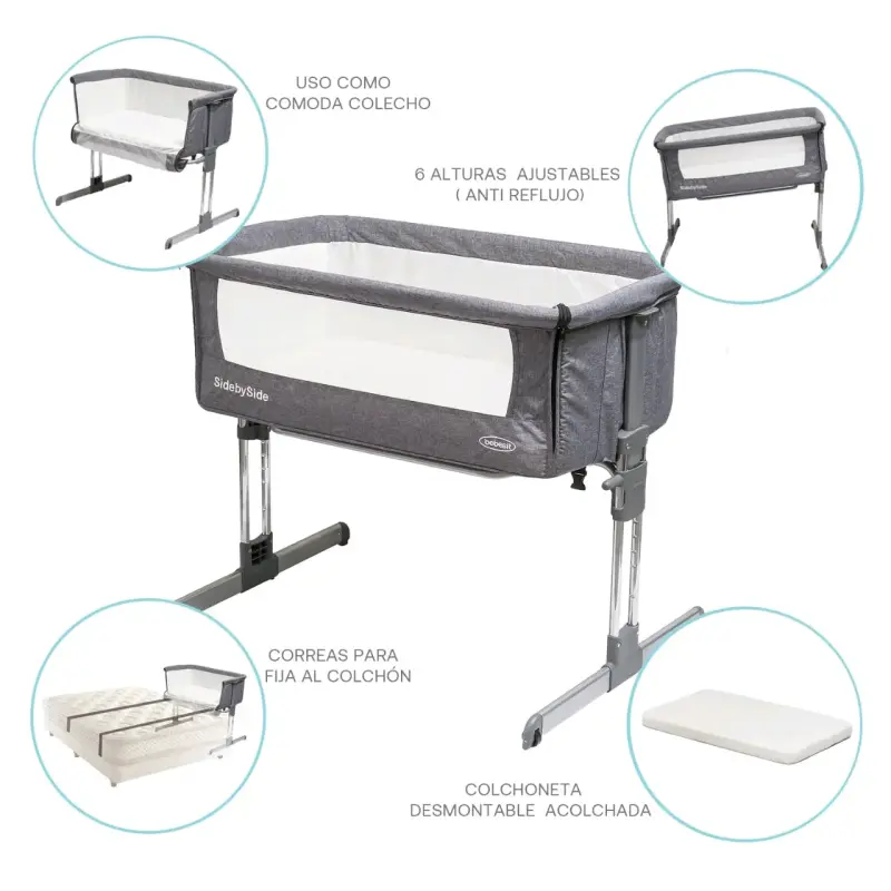 Cuna colecho Side by Side Bebesit gris - 2