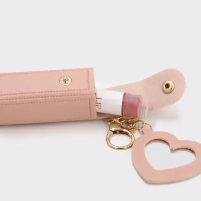 Estuche Porta Labial Rosa con Llavero Corazón - miniatura 1