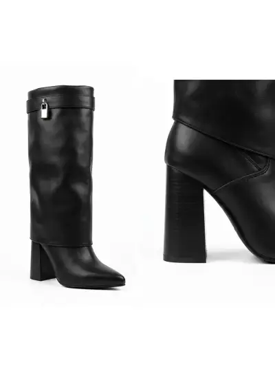 Botas de cuero negras con tacón alto - miniatura 1