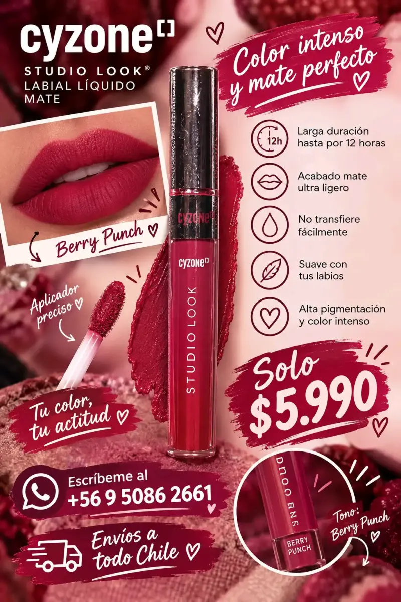 Labial Líquido Mate Cyzone Studio Look Berry Punch