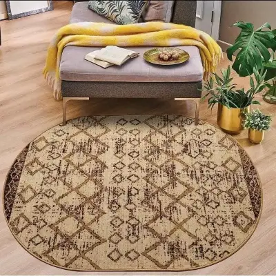 Alfombra redonda beige con goma  160cmx160cm - miniatura 1