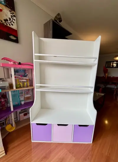 Estantería infantil blanca con cajones morados - miniatura 1