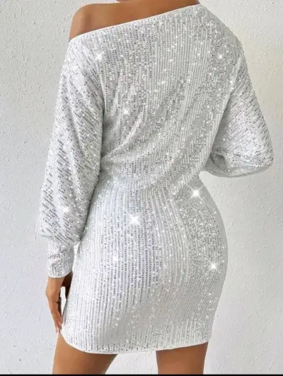 Vestido corto de lentejuelas plateado - miniatura 1