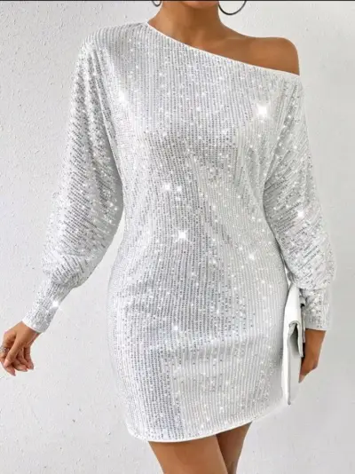 Vestido corto de lentejuelas plateado - miniatura 2