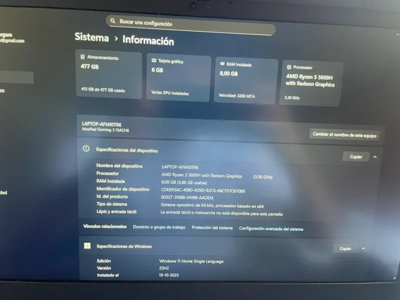 Laptop Lenovo Gaming AMD Ryzen 5 - 10