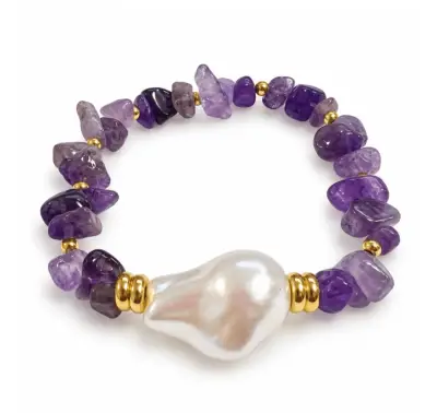 Pulsera de piedras naturales con perla barroca - miniatura 2