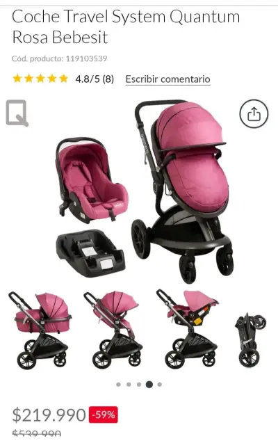 Coche Travel System Quantum Rosa Bebesit - miniatura 1