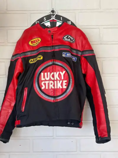 Chaqueta de moto Lucky Strike roja y negra - miniatura 1
