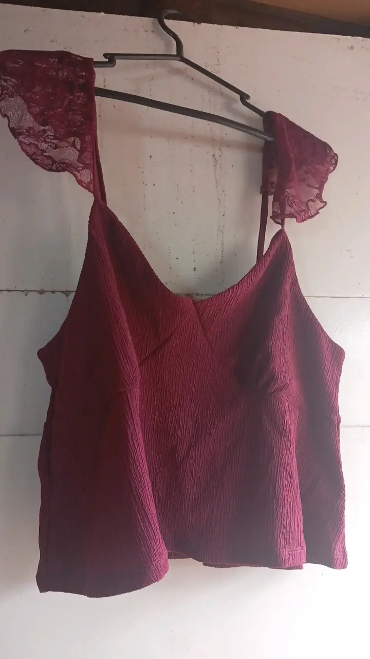 Blusa sin mangas burdeos con encaje