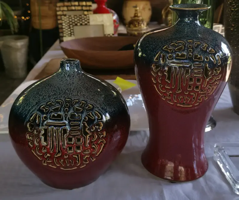 Juego de jarrones decorativos de cerámica con diseño oriental - 1
