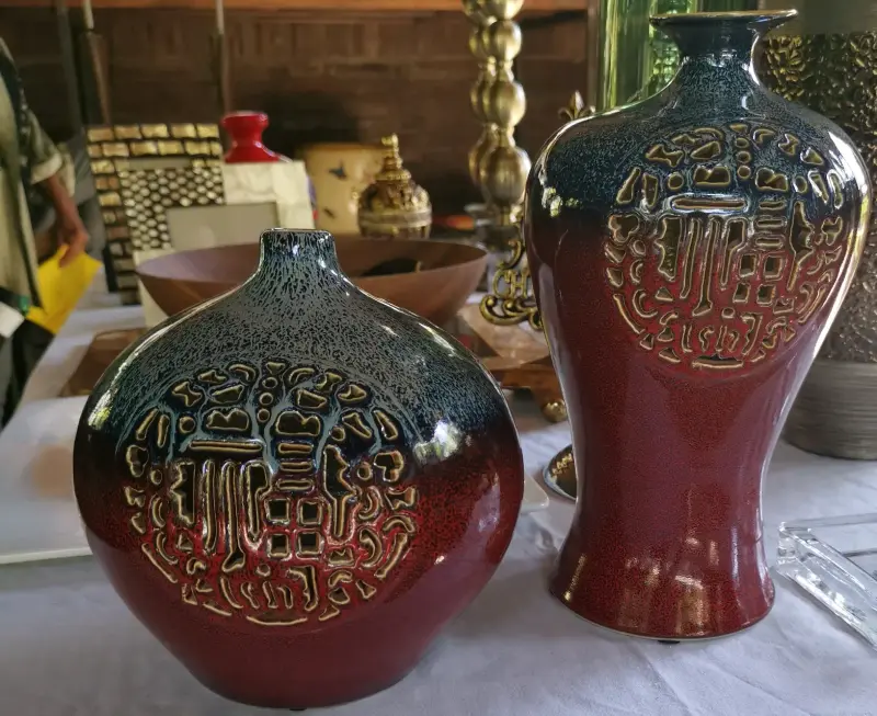 Juego de jarrones decorativos de cerámica con diseño oriental - 2