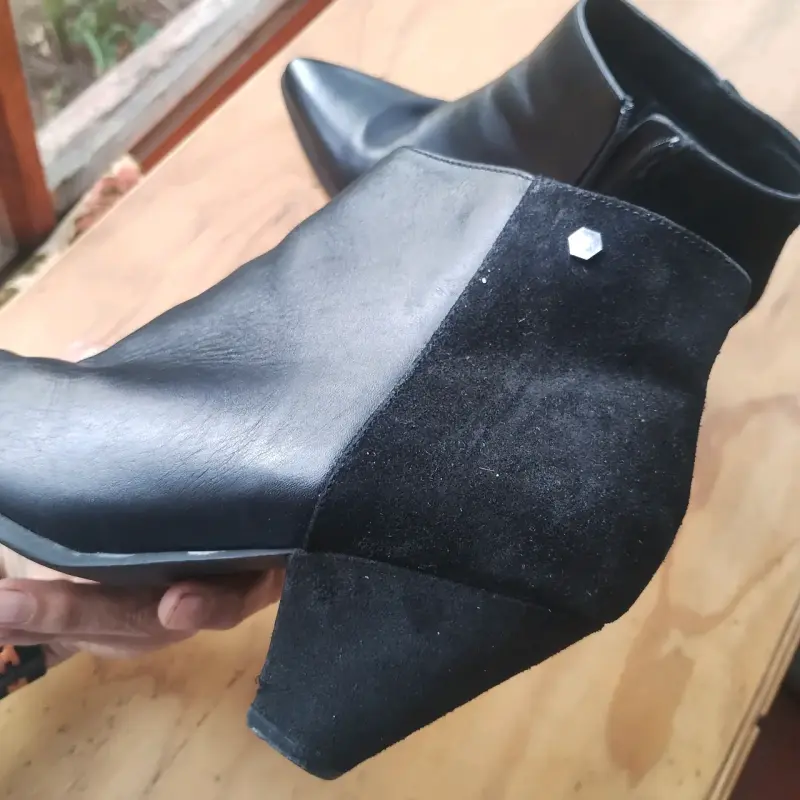 Botines de cuero negro con tacón para mujer - 3
