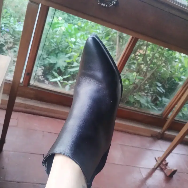 Botines de cuero negro con tacón para mujer - 6