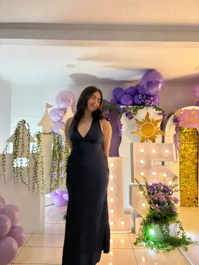 Vestido largo azul marino elegante - miniatura 1