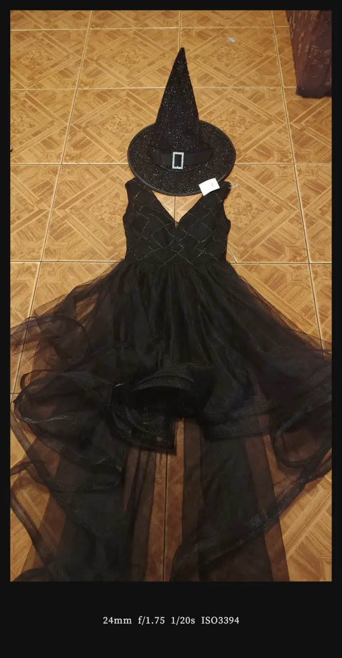 Disfraz de bruja negro con sombrero - 1