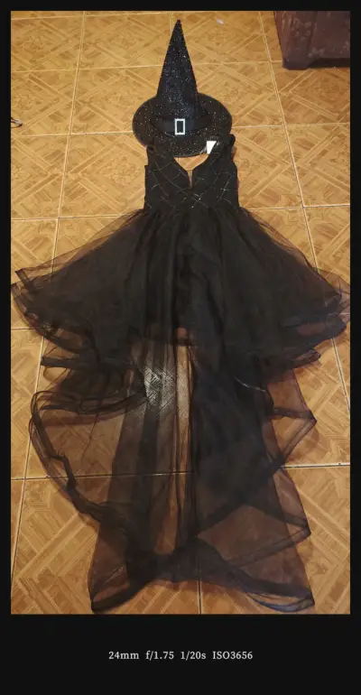 Disfraz de bruja negro con sombrero - miniatura 4