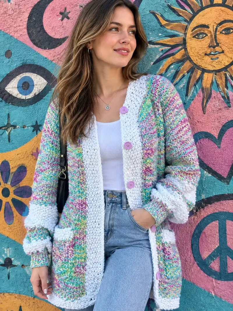 Cárdigan de punto multicolor para mujer
